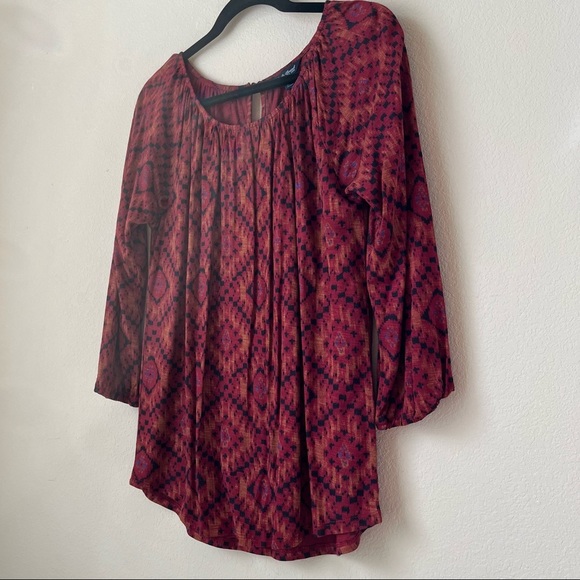 NWT Lucky Brand Burnt Orange Ikat Print Long Sleeve Top, size S - Picture 5 of 14